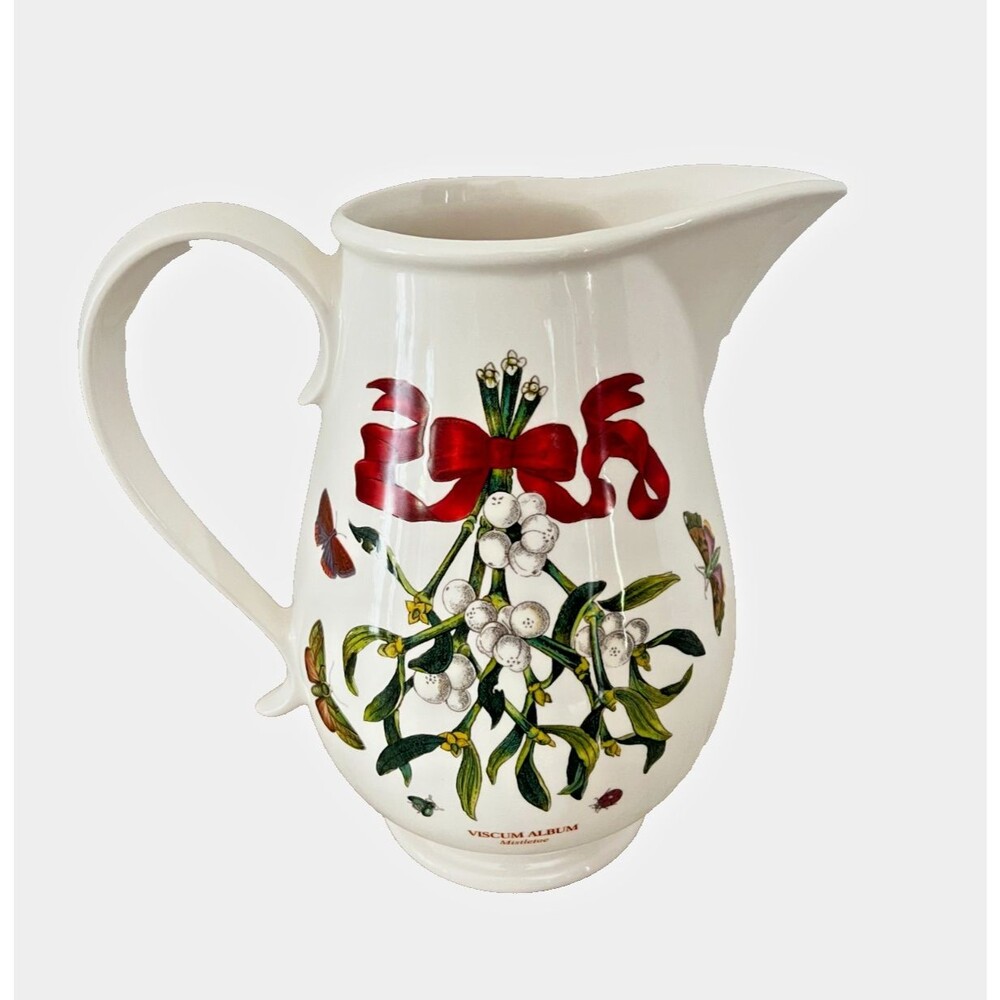 Vtg HTF Portmeirion Pitcher Viscum Album Mistletoe Butterfly 64oz Christmas Jug